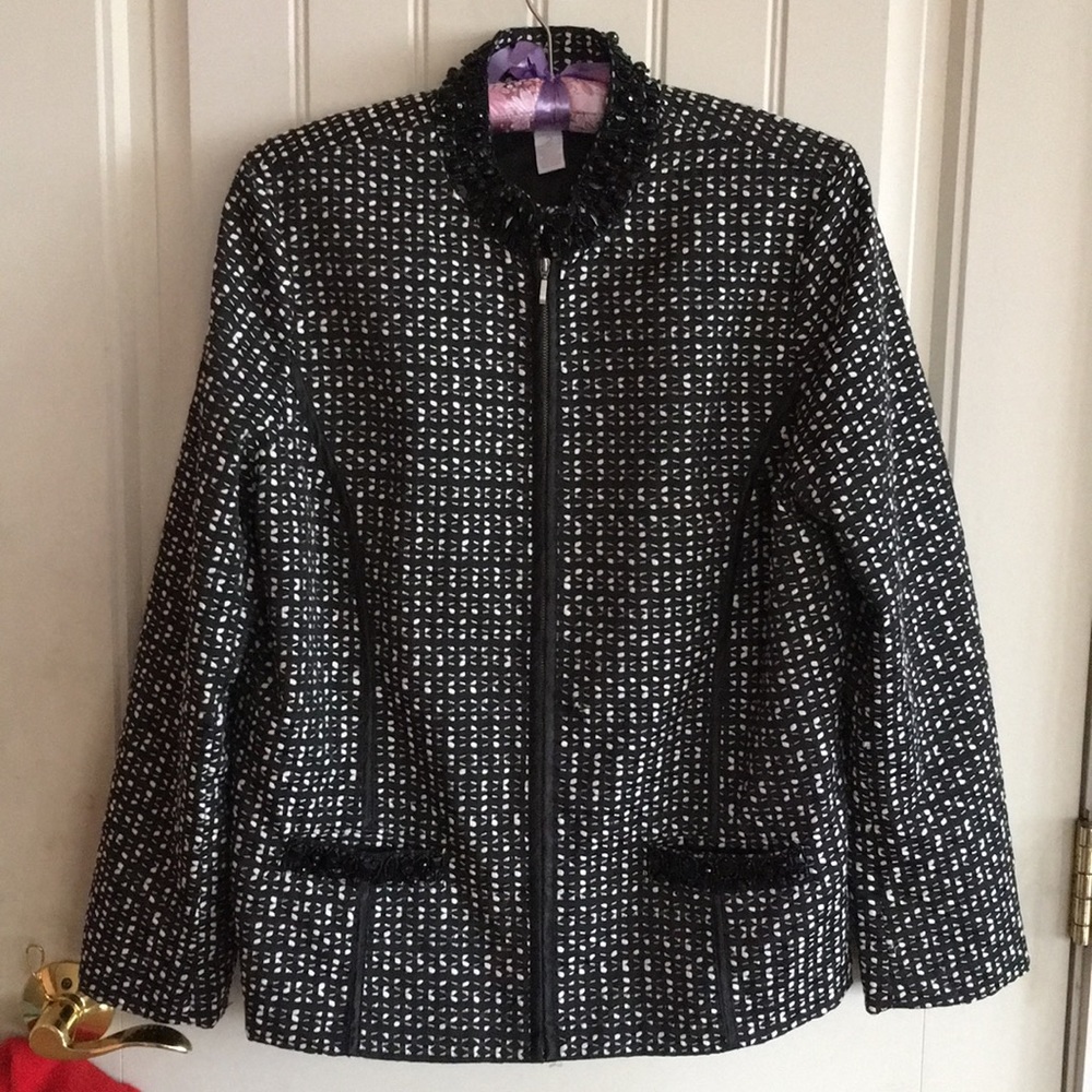 Chico’s black and white beaded jacket